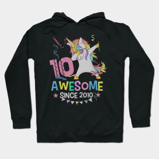 Girls 10th 10yr Birthday Unicorn Dabbing Awesome Since 2010 Hoodie